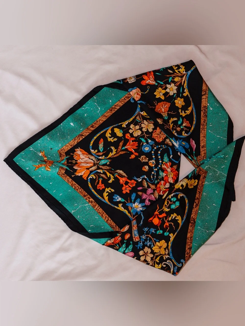 Hermès Pierres d'Orient et d'Occident Silk Twill Scarf Carré 90 Teal Multicolor